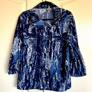 Zenergy by Chico’s shades of blue 3/4 sleeve utility snap front jacket size XL